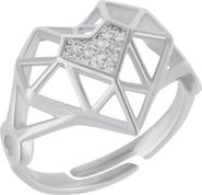 Spero London Geometric Heart Adjustable Ring in Sterling Silver