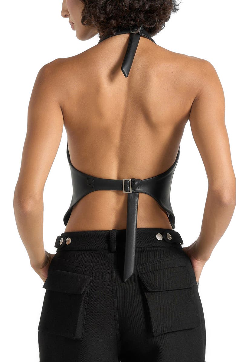 Manière De Voir Claudette Leather Halterneck Backless Top, Alternate, color, Black
