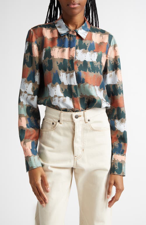 Lafayette 148 Painter's Palette Print Silk Charmeuse Oversized Shirt-concrete Multi-xl In Concrete Multi