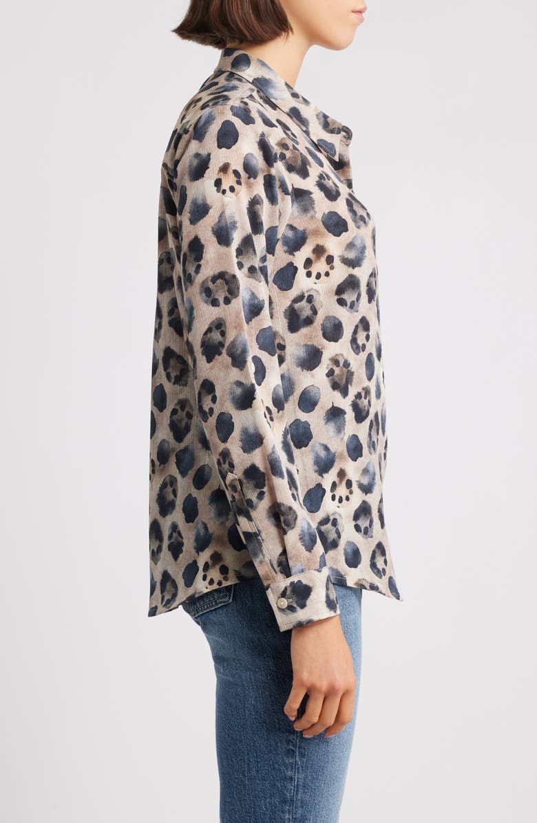 APNY Print Roll Tab Sleeve Chiffon Button-Up Shirt, Alternate, color, Latte Multi