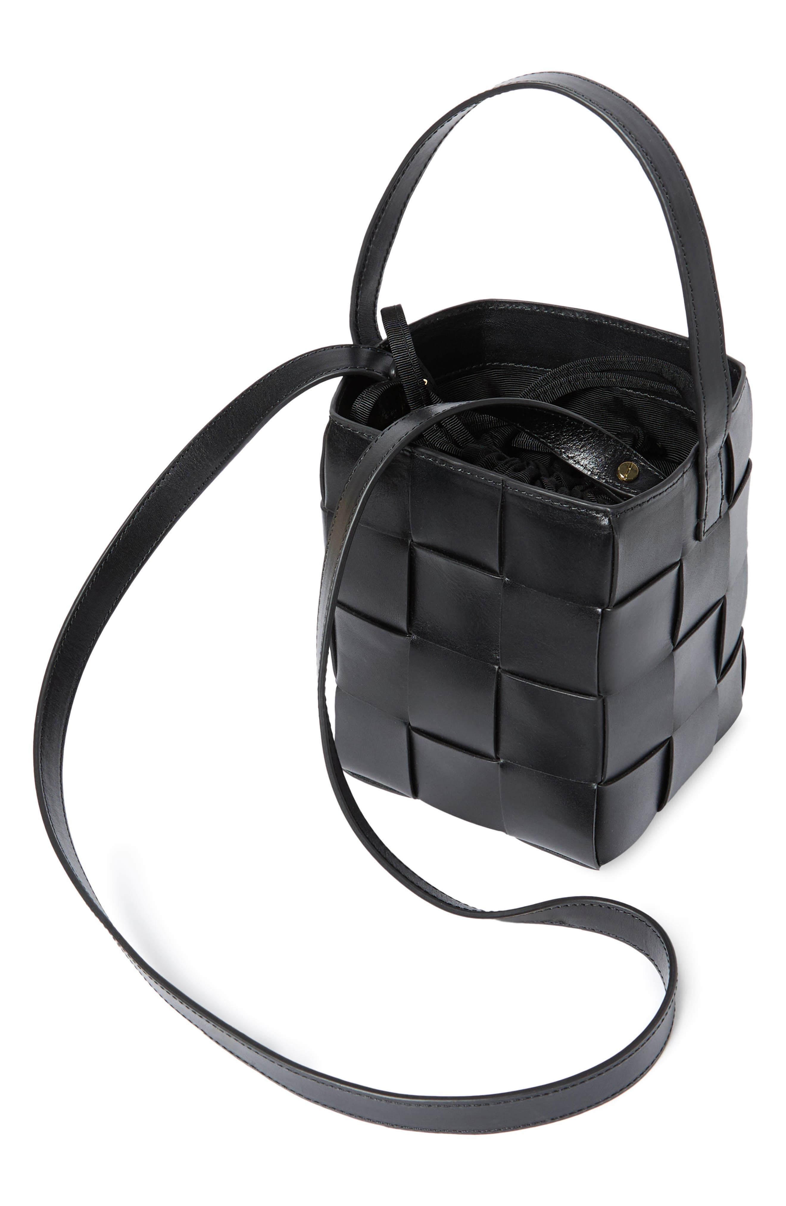 Loeffler Randall Laith Woven Leather Bucket Bag, Alternate, color, Black