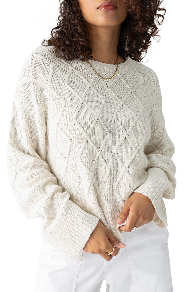 Coastal Cabled Cotton Crewneck Sweater, Main, color, CHALK