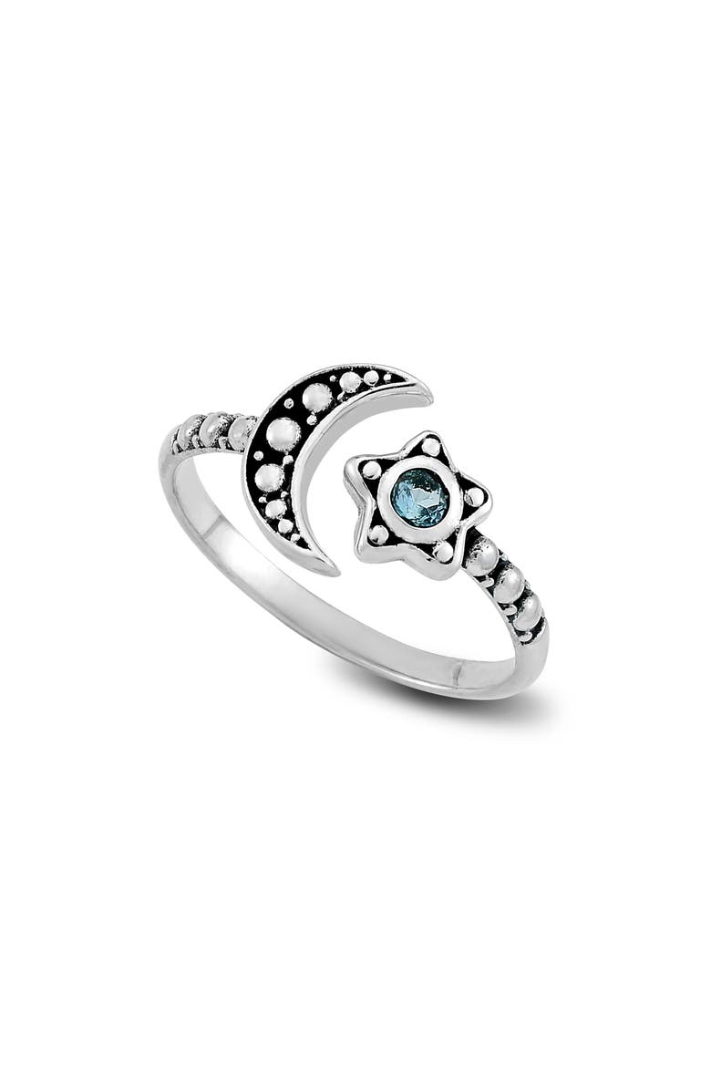 Moon & Star Bypass Ring, Main, color, BLUE