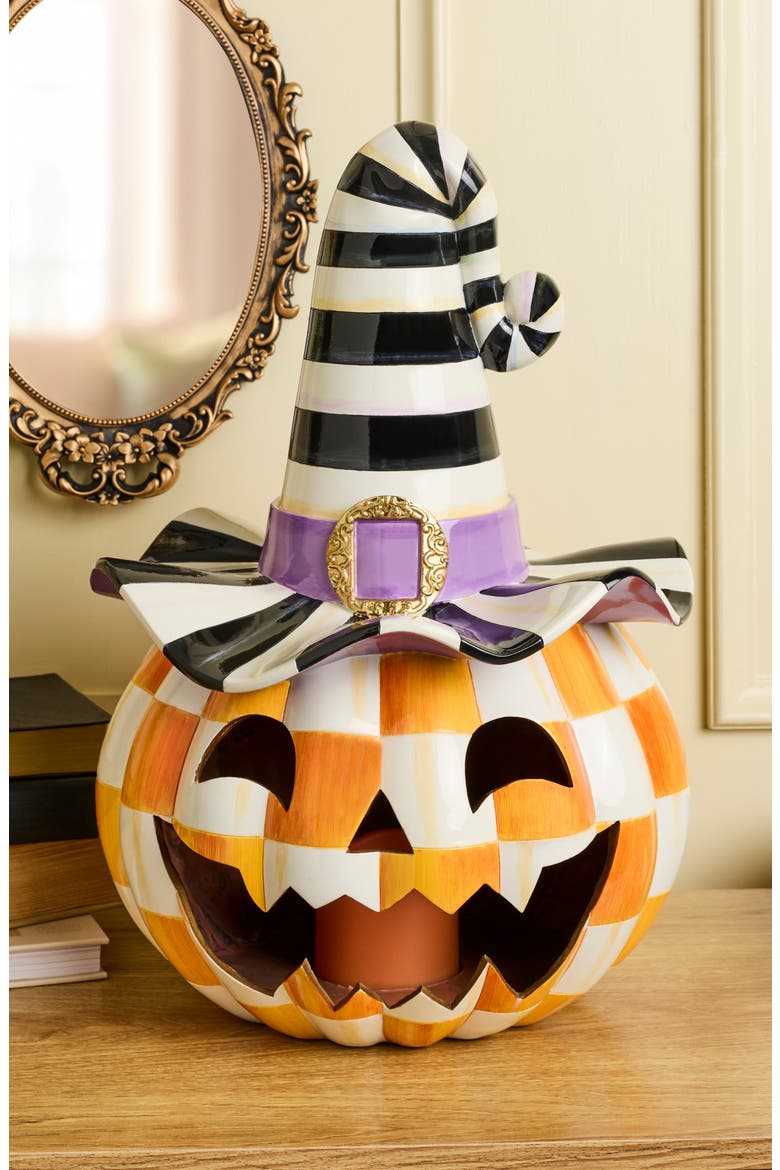 Orange Check Happy Jack Illuminated Halloween Decoration, Alternate, color, ORANGE