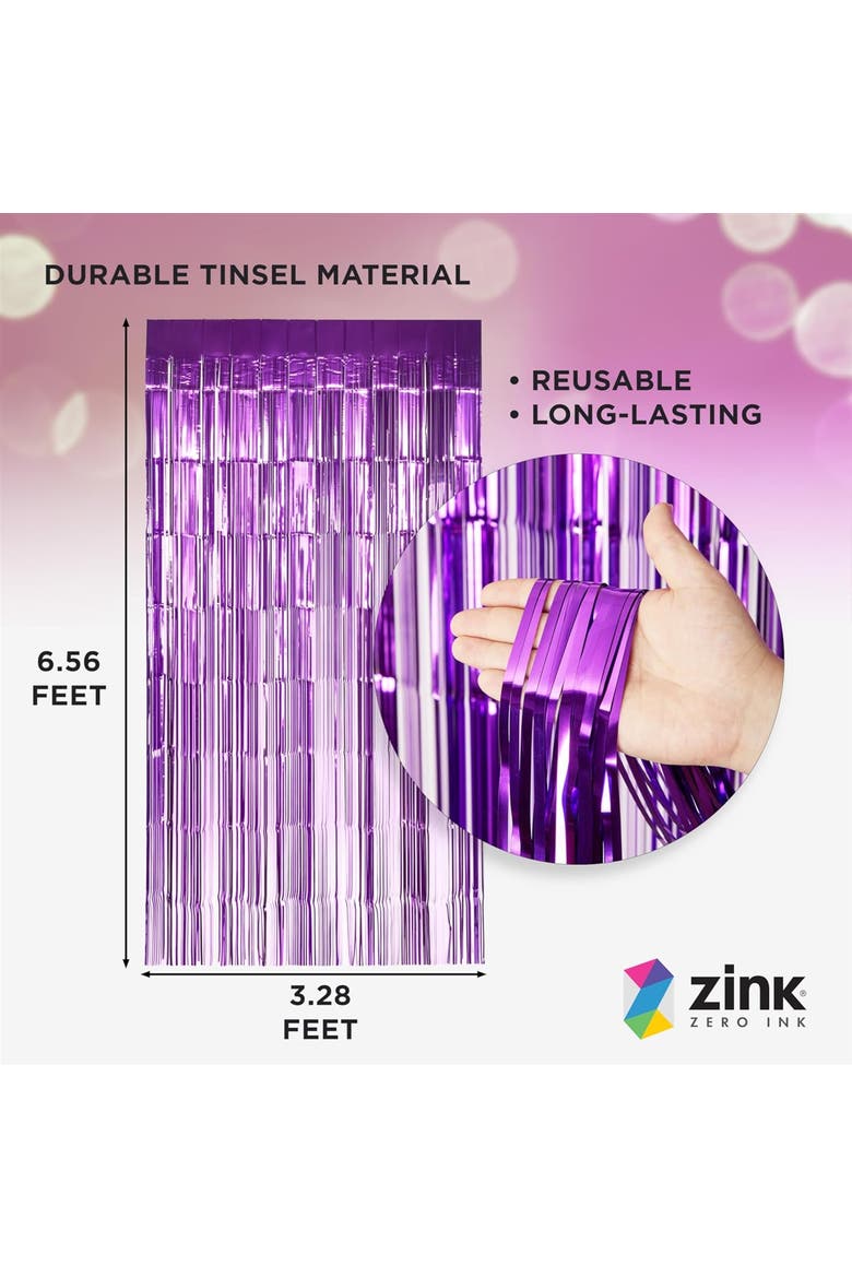 Foil Curtain Backdrop, Tinsel Streamers for Photo Booth, Parties & Weddings, Alternate, color, Purple