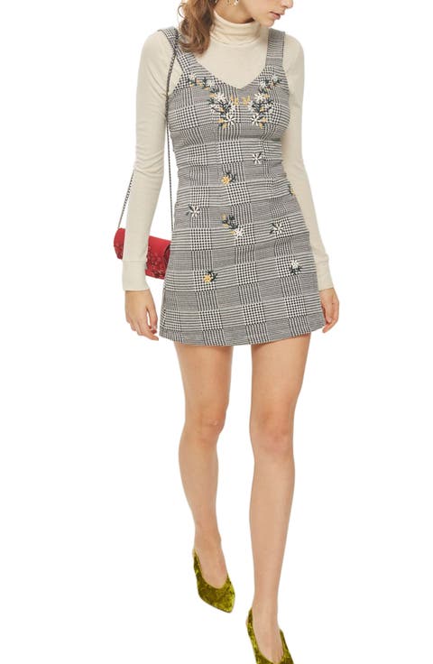 Embroidered Gingham Pinafore Dress