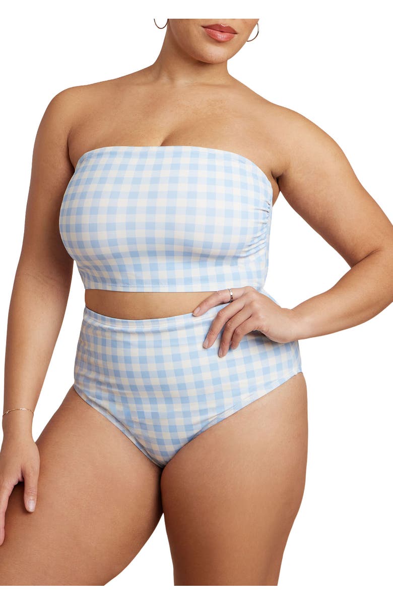 ELOQUII Strapless Tankini, Main, color, Skyway Gingham