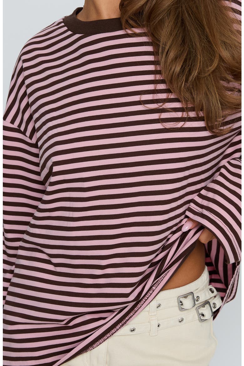 Settle Down Stripe Oversize T-Shirt, Alternate, color, PINK / BROWN STRIPE