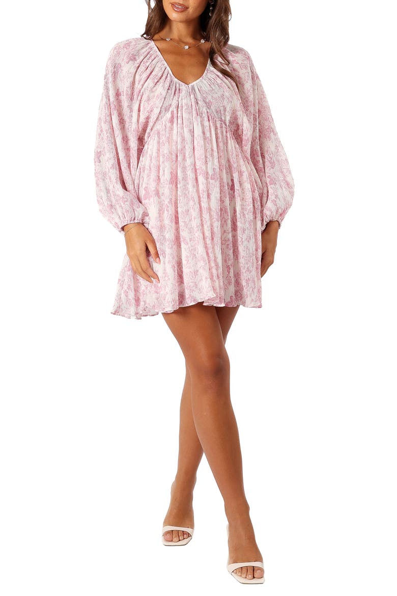 Paris Floral Textured Long Sleeve Minidress, Main, color, PINK