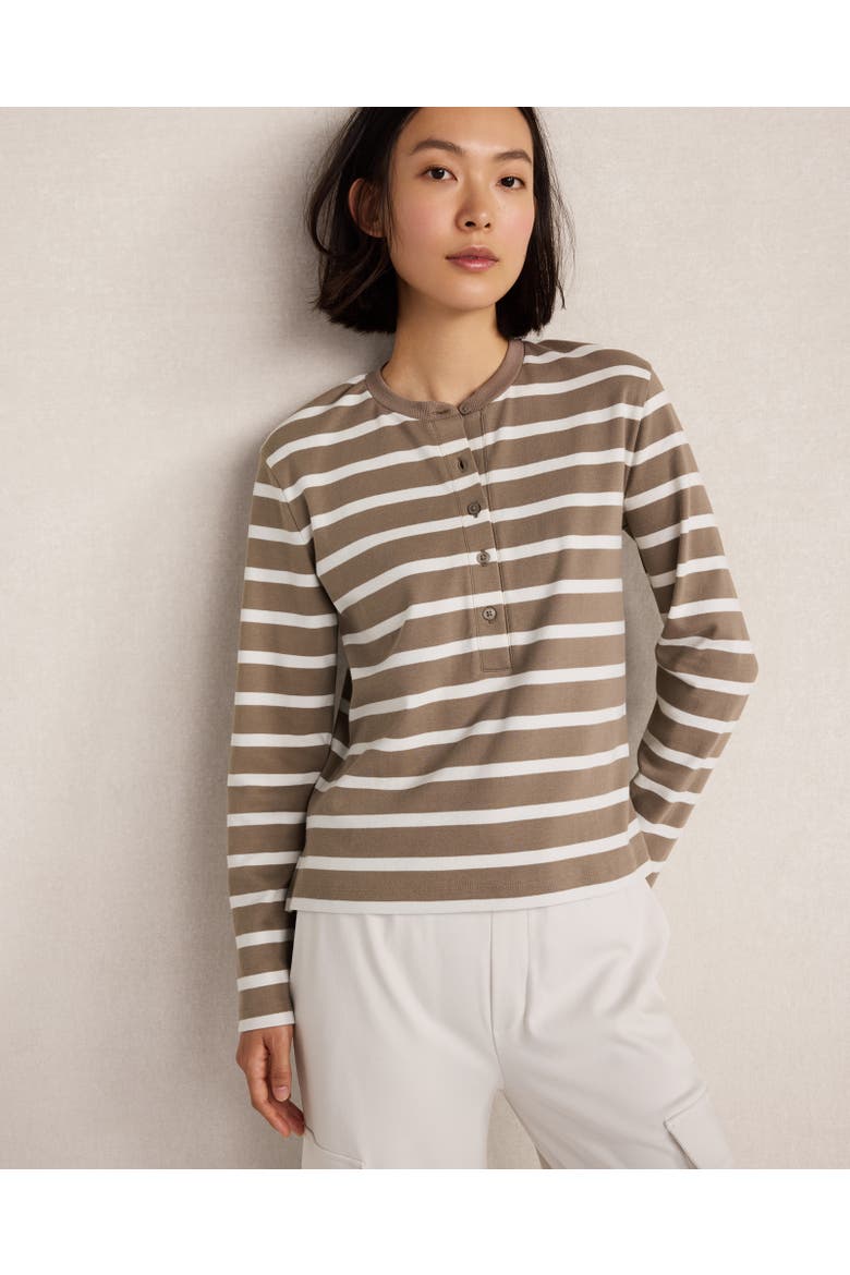 Organic Cotton Interlock Striped Henley Tee, Main, color, Carbon/White Oak Stripe