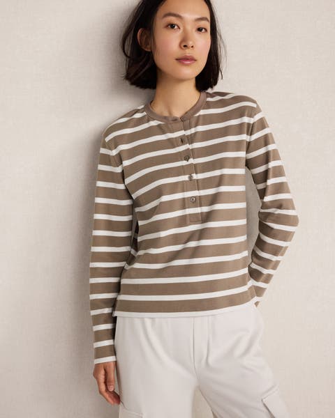 Organic Cotton Interlock Striped Henley Tee
