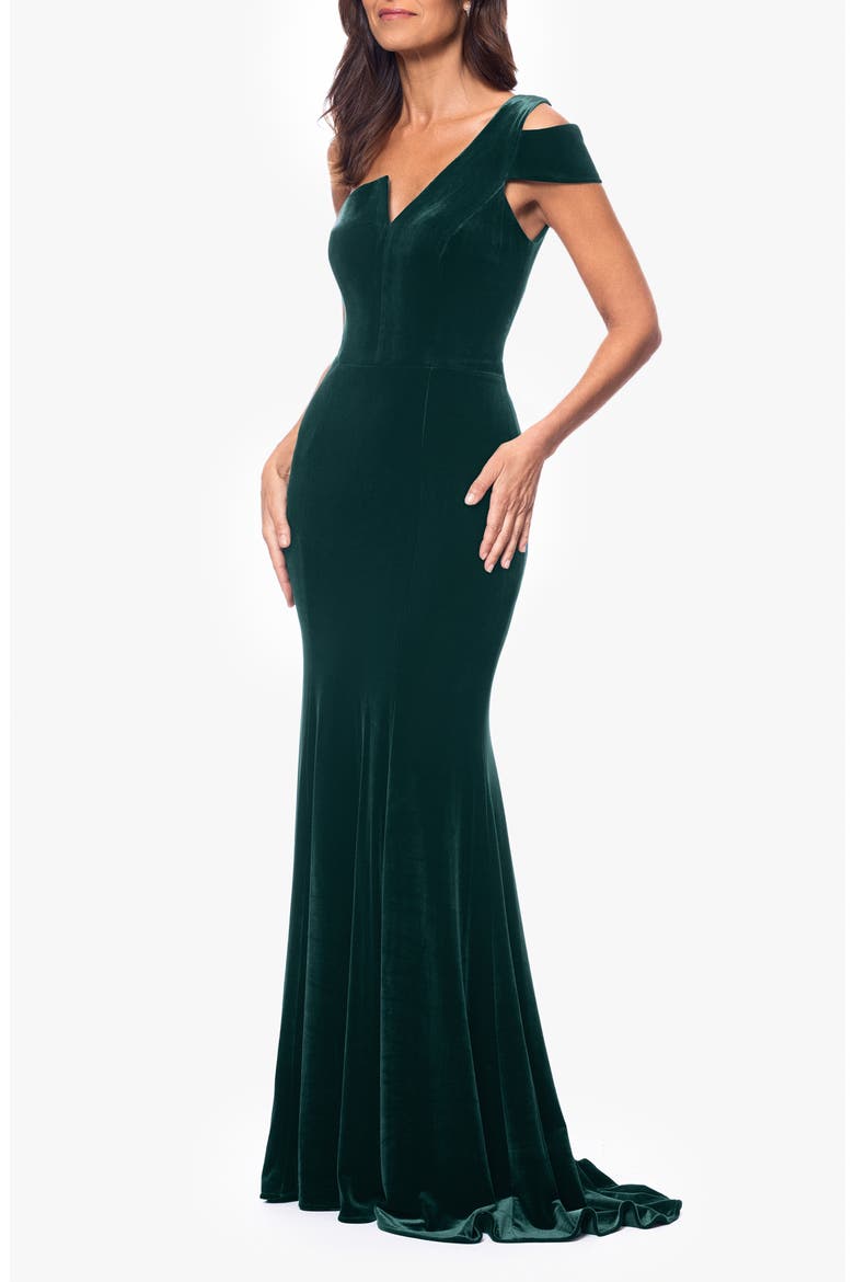 One-Shoulder Velvet Mermaid Gown, Alternate, color, HUNTER