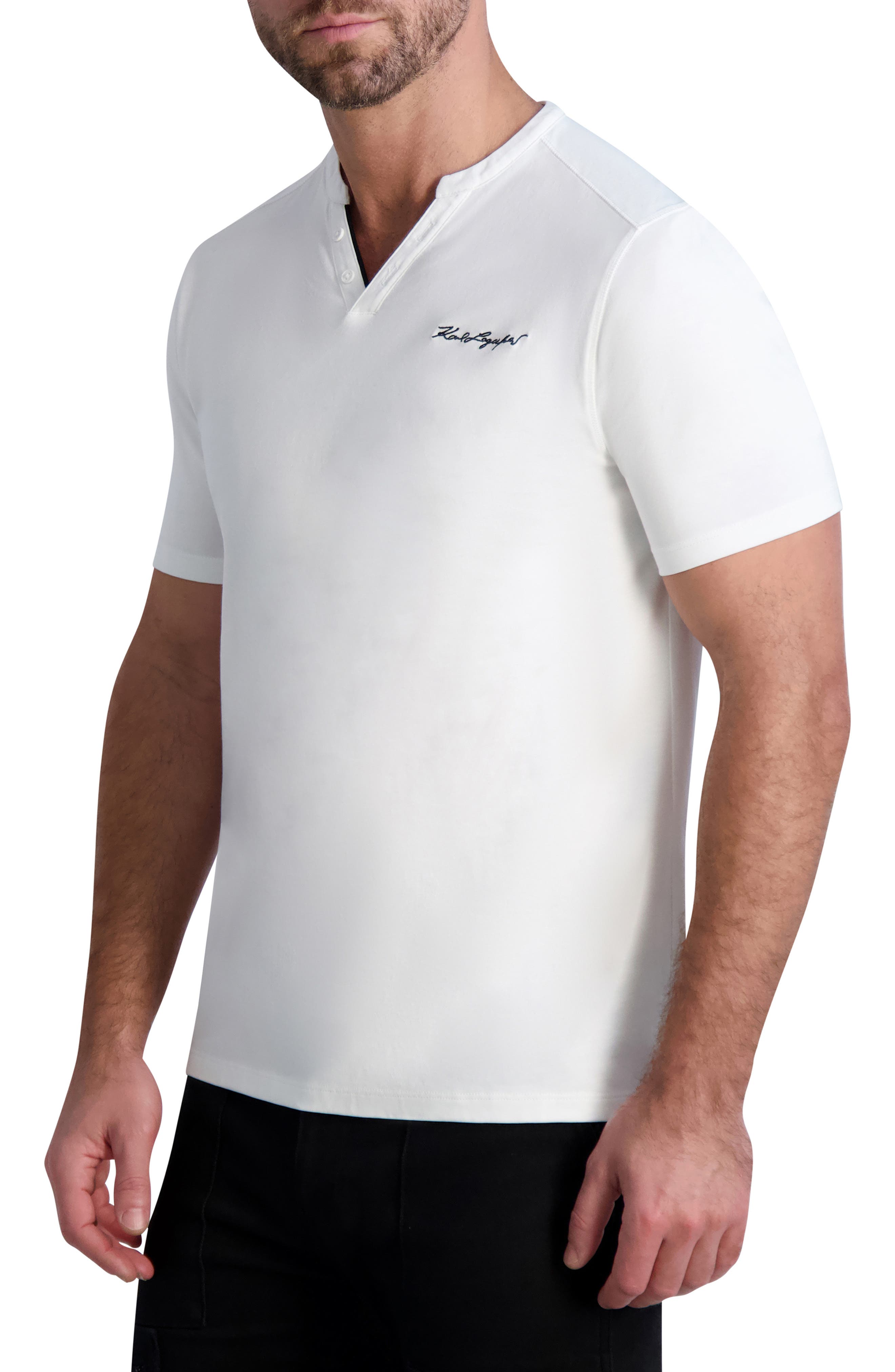 KARL LAGERFELD PARIS Embroidered Script Cotton Henley (Men) | Nordstromrack