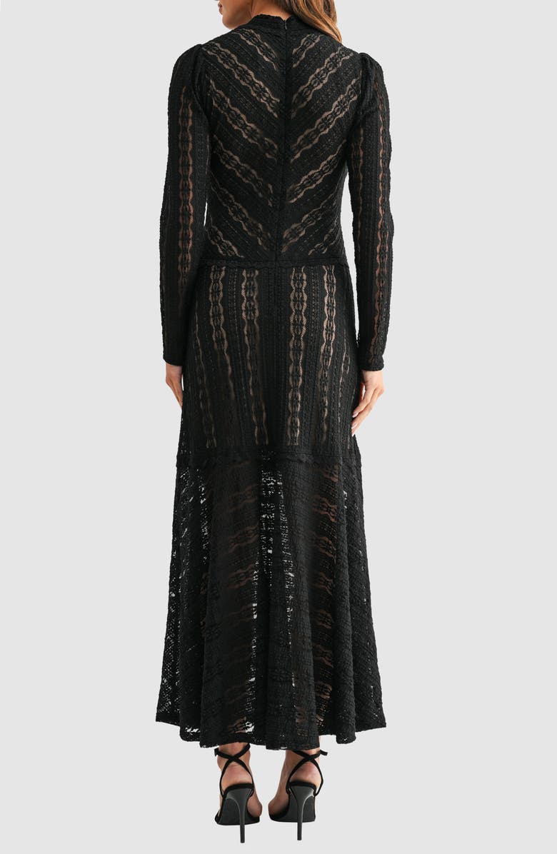 Mila Mae Lace Chevron Stripe Long Sleeve Maxi Dress, Alternate, color, Black