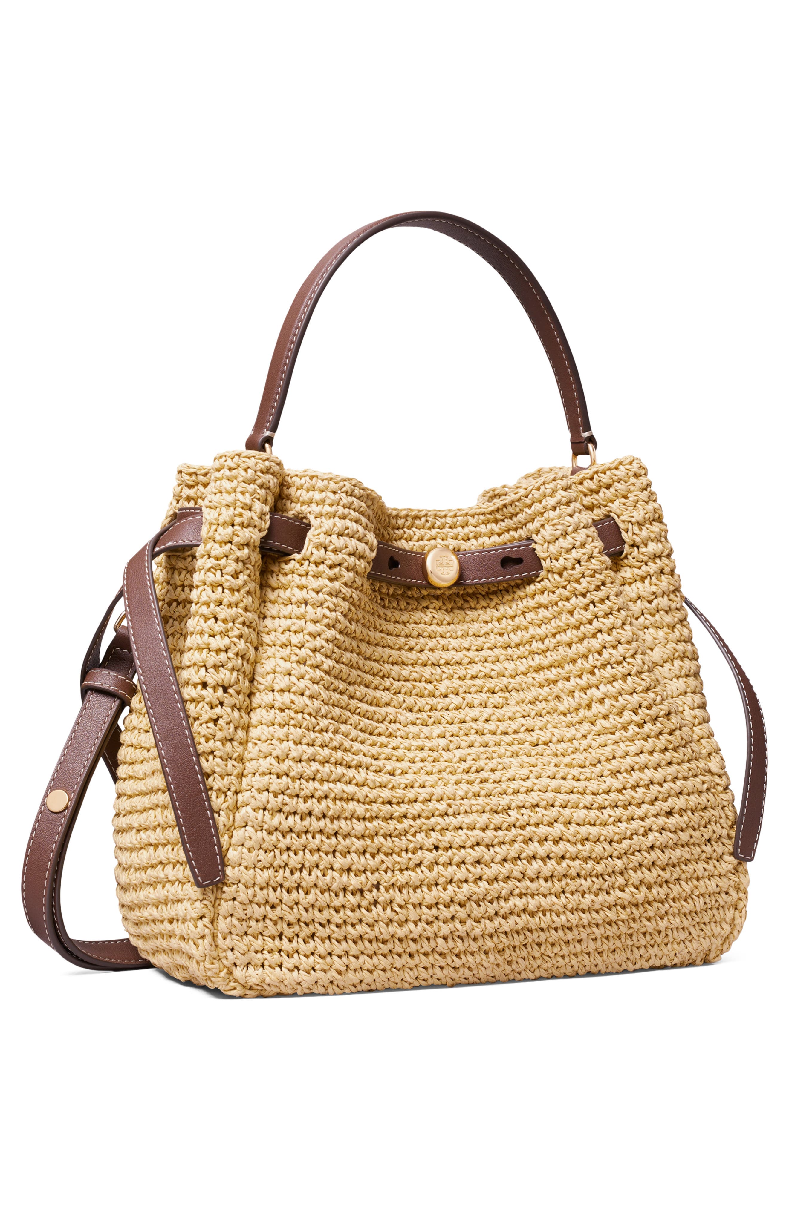 Tory Burch Romy Straw Bucket Bag, Alternate, color, Natural
