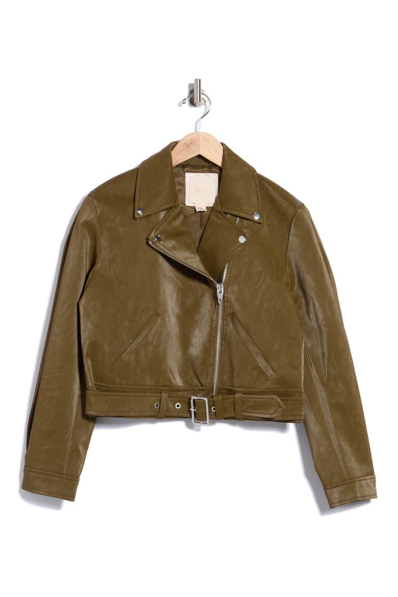 Cropped Faux Leather Moto Jacket, Main, color, OLIVE