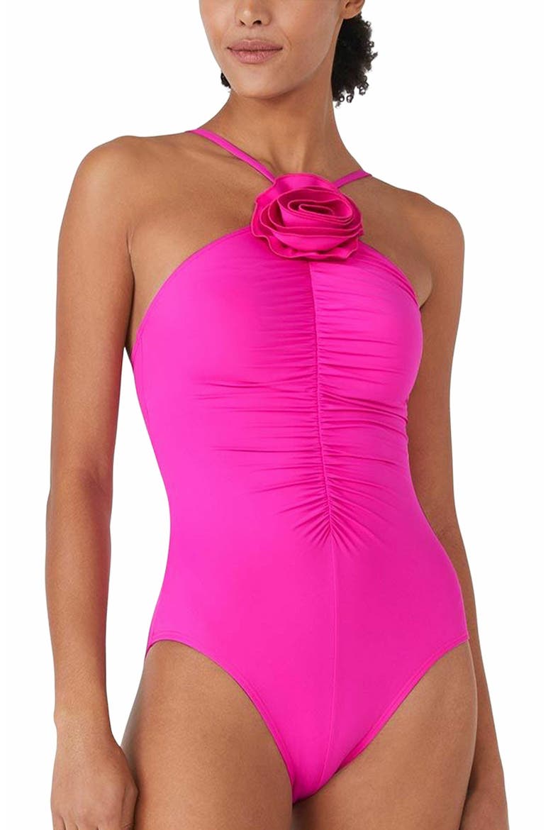 Rosette High Neck One Piece Swimsuit, Main, color, Vivid Snapdragon
