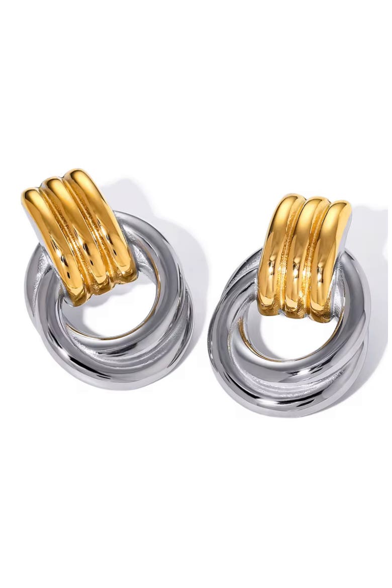 Doorknocker Stud Earrings, Main, color, SILVER/ GOLD