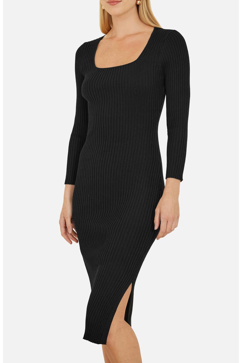 Side Split Fitted Knit Midi Dress, Alternate, color, Black