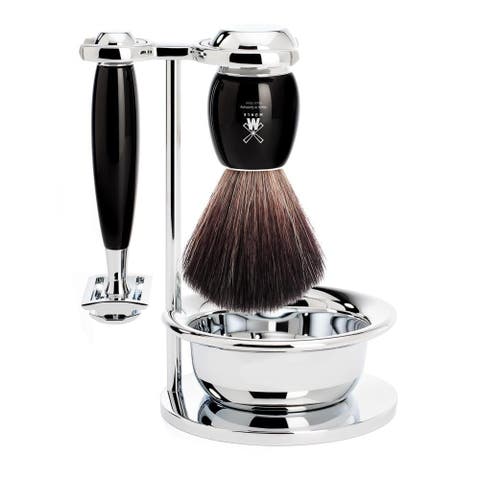 Vivo Black Resin 4-Piece Black Fiber & Safety Razor Shaving Set