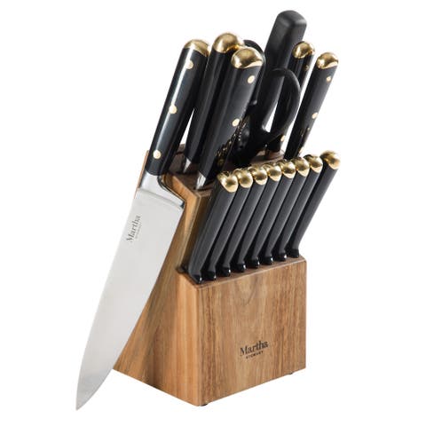 Lockton 16-Piece High-Carbon Stainless Steel Knife Block Set with Acacia Wood Block