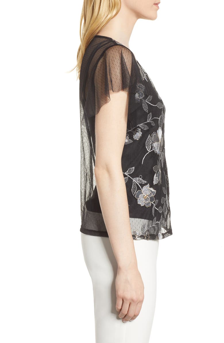 Vince Camuto Embroidered Swiss Dot Blouse, Alternate, color, 