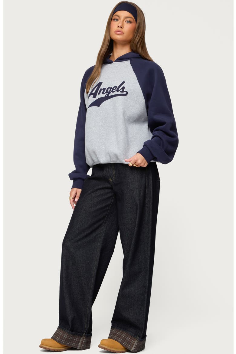 Angels Oversize Raglan Hoodie, Alternate, color, GRAY-MELANGE-AND-NAVY