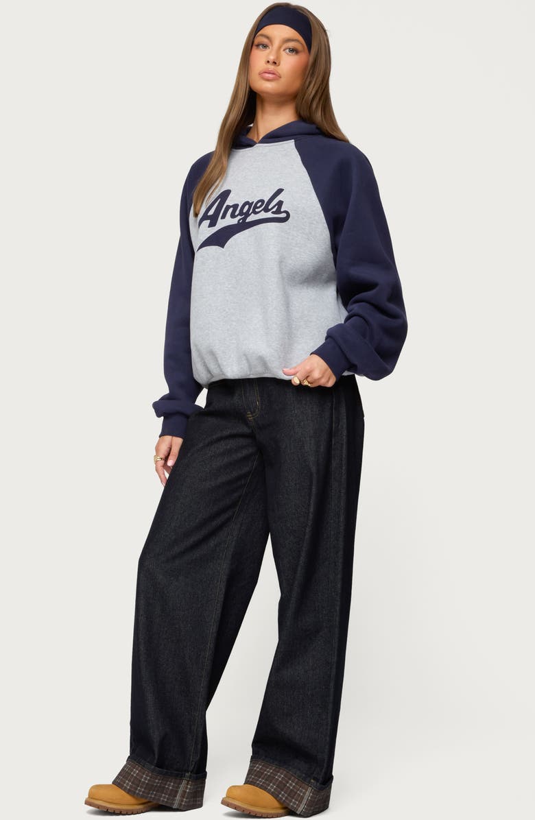 EDIKTED Angels Oversize Raglan Hoodie, Alternate, color, Gray-Melange-And-Navy