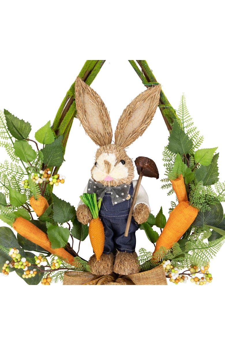 Northlight Farmer Bunny Moss Vines Teardrop Easter Wreath - 22" - Green and Orange - Unlit, Alternate, color, Green