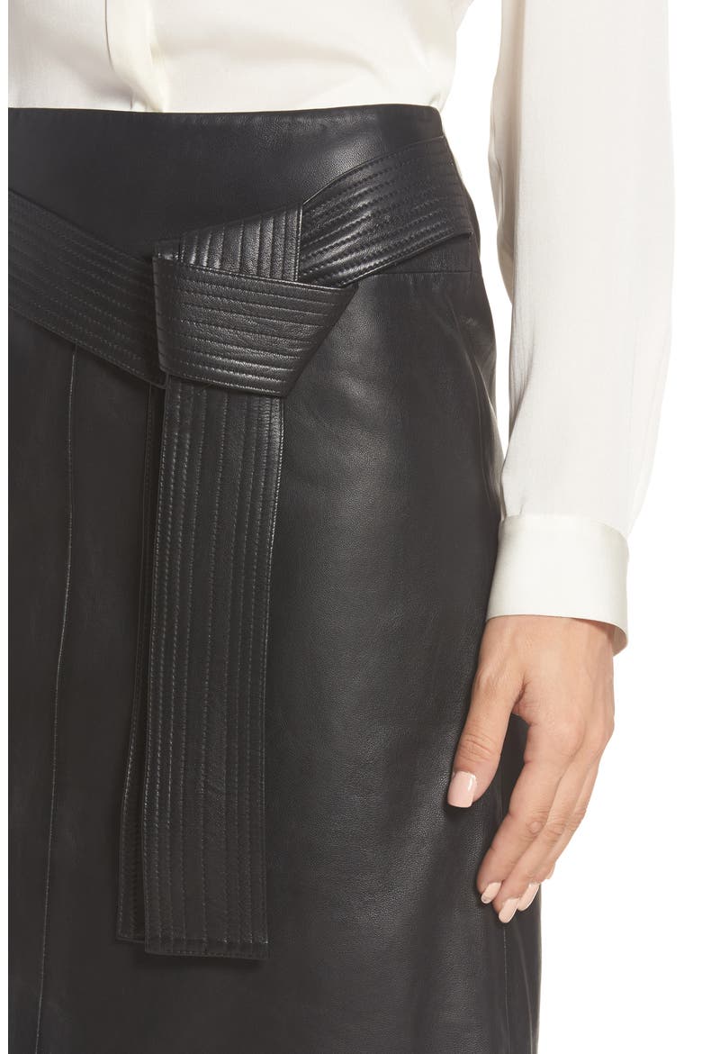 Belted Leather Skirt, Alternate, color, BLACK CAVIAR