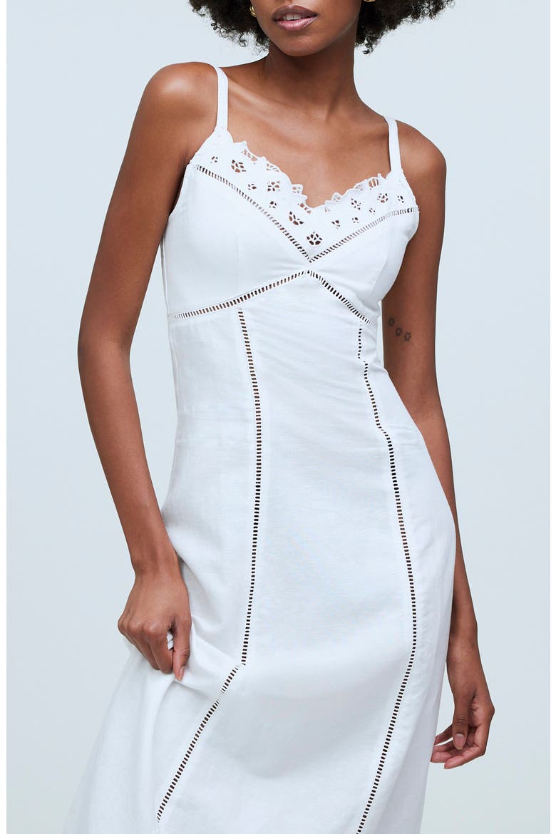 Sweetheart Neck Linen Blend Dress, Alternate, color, EYELET WHITE