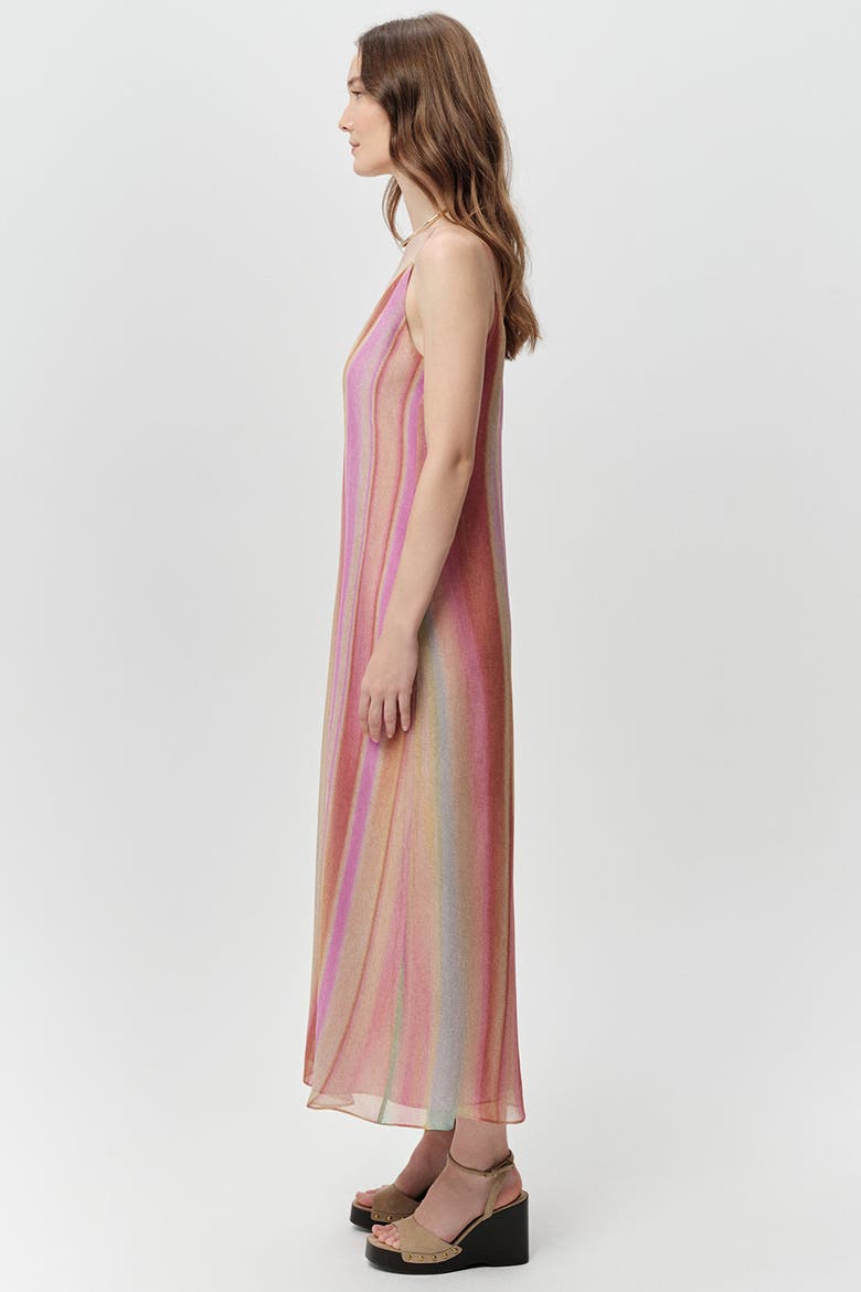 Layana V Neck Spaghetti Strap Striped Midi Dress, Alternate, color, Multi Color