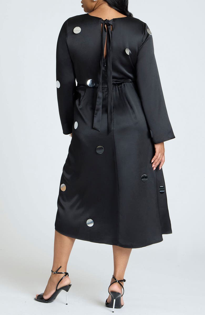 ELOQUII Pailette Satin Long Sleeve Cocktail Midi Dress, Alternate, color,