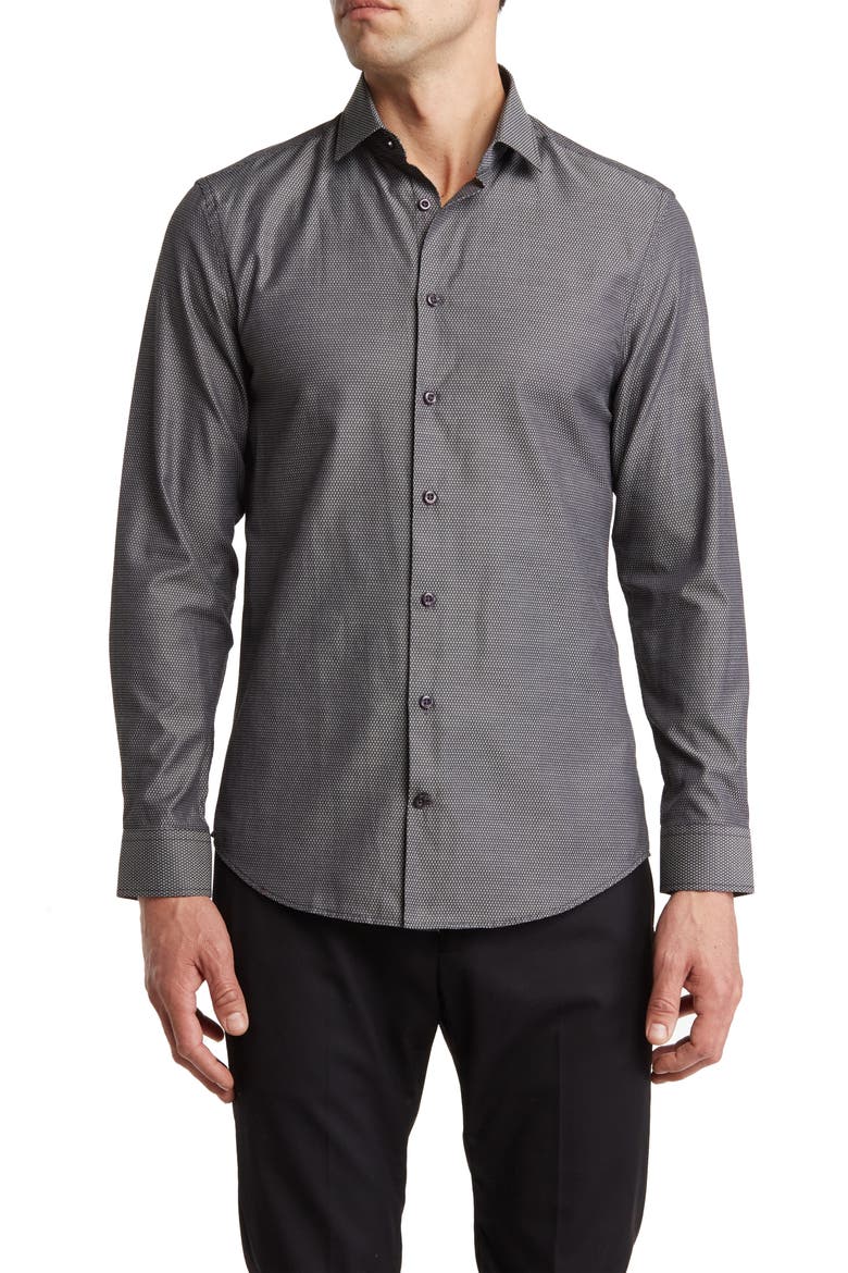 Pin Dot Stretch Button-Up Shirt, Main, color, CHARCOAL