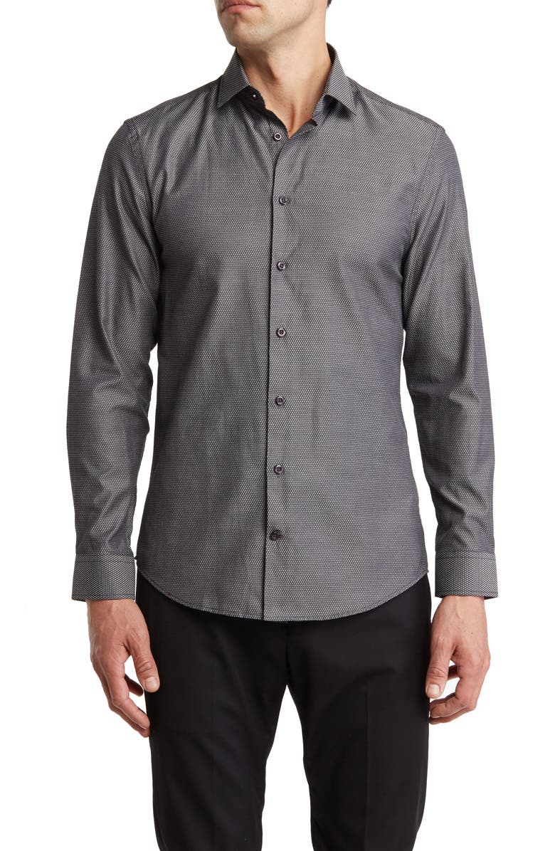 SOUL OF LONDON Pin Dot Stretch Button-Up Shirt, Main, color,
