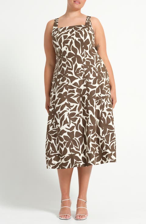 Sylvia Print Sleeveless MIdi Dress (Plus)