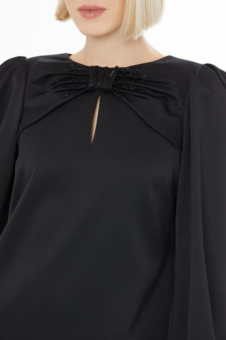 Shoulder-Pad Long Sleeve Buttoned Maxi Dress, Alternate, color, Black