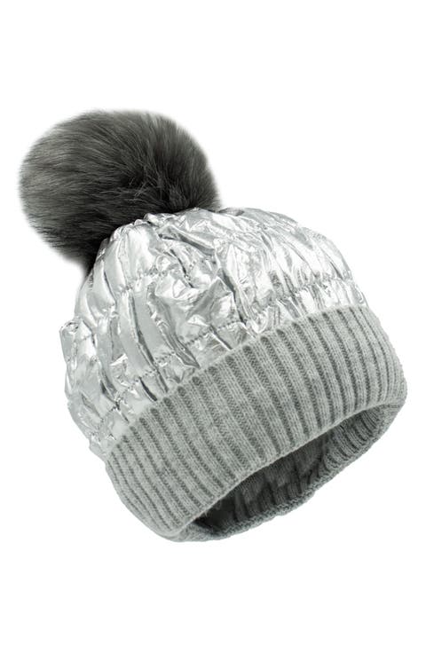 Faux Fur Pompom Puffer Beanie