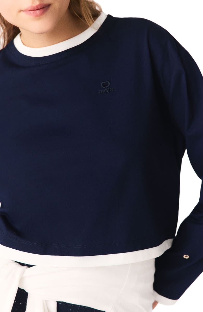 maje Layered-effect T-shirt, Alternate, color, Navy