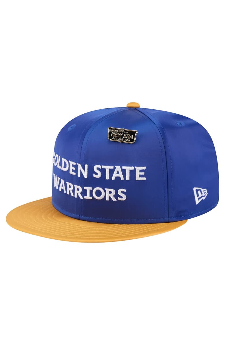 New Era Men's New Era Royal/Gold Golden State Warriors Throwback Satin Vintage Pin Two-Tone 59FIFTY Fitted Hat, Alternate, color, Royal