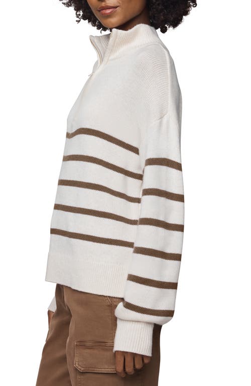 Splendid Georgie Stripe Oversize Quarter Zip Sweater In White