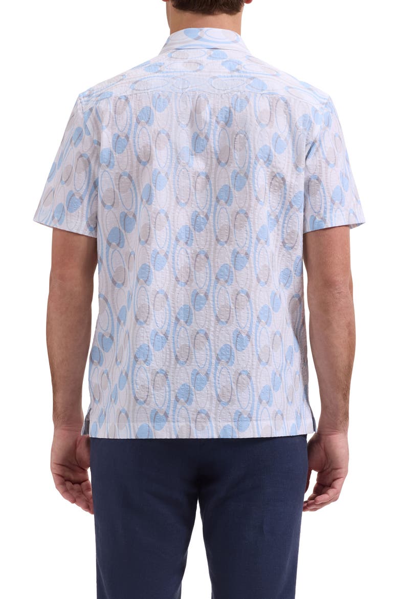 Vero Shaped Fit Geometric Print Short Sleeve Button-Up Shirt, Alternate, color, HAZY BLUE
