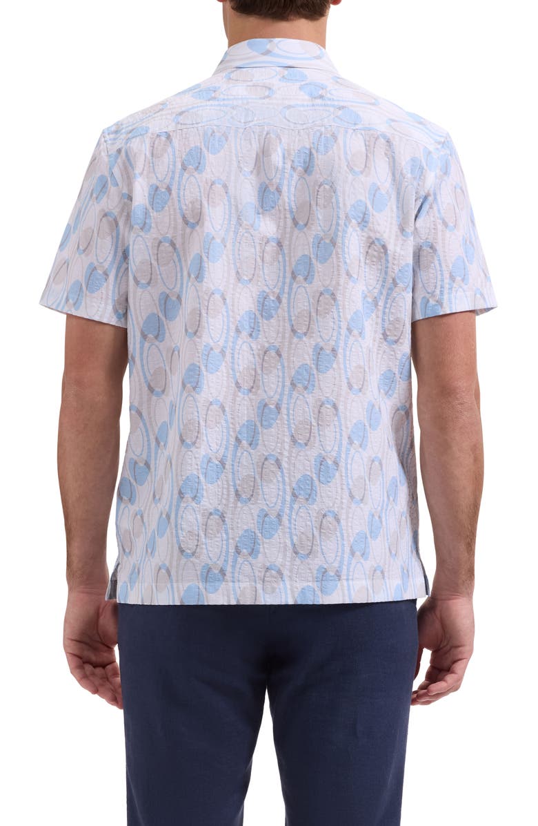 Bugatchi Vero Shaped Fit Geometric Print Short Sleeve Button-Up Shirt, Alternate, color, Hazy Blue