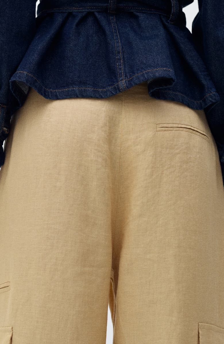 MANGO Linen Cargo Pants, Alternate, color, Mustard