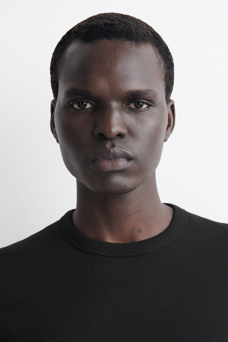 Slim Ribbed Cotton T-Shirt, Alternate, color, BLACK
