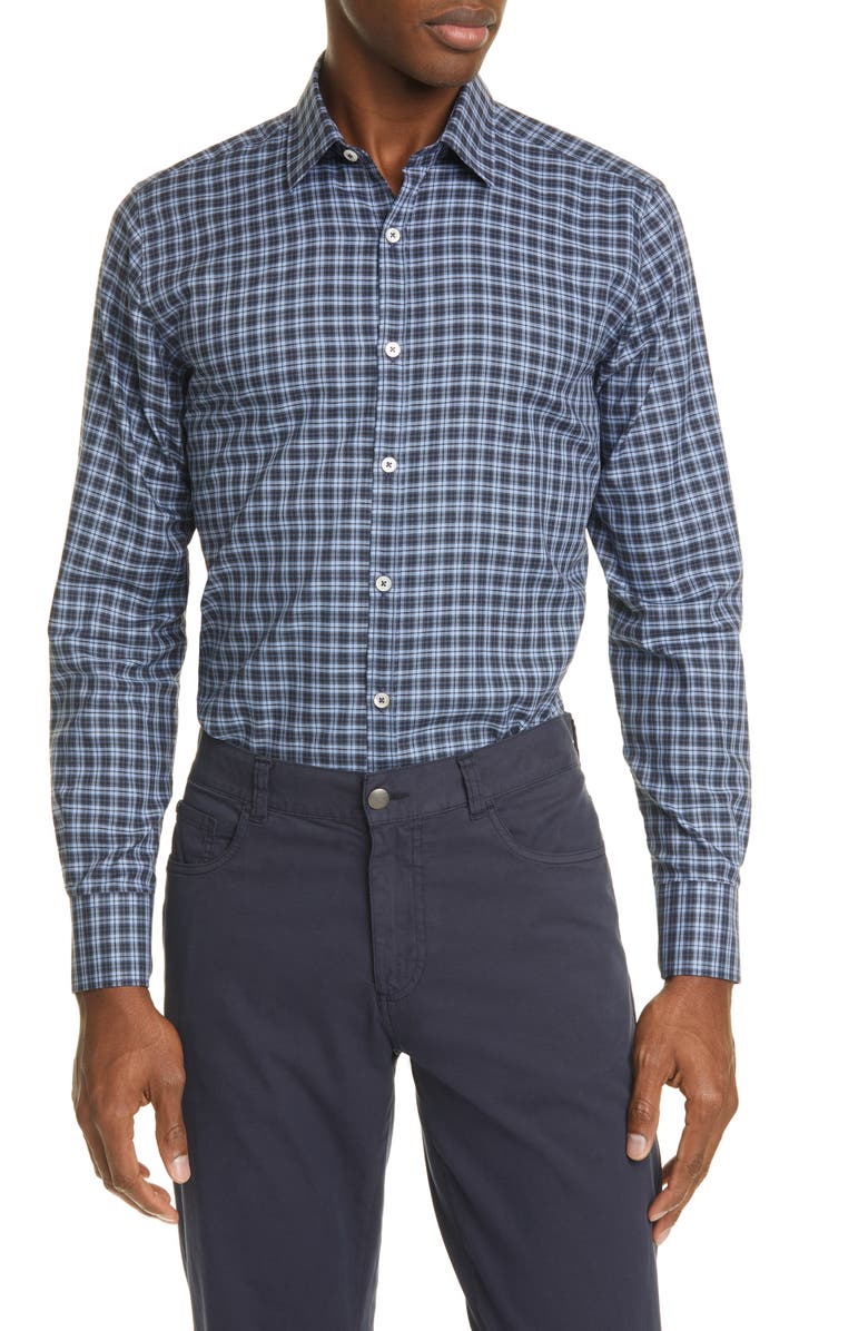 Canali Classic Fit Plaid Button-Up Shirt, Main, color, 