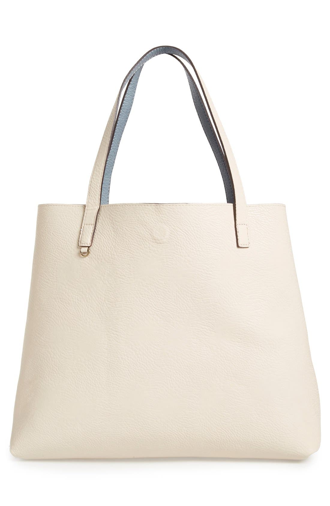 Reversible Faux Leather Tote & Wristlet, Alternate, color, BLUE/ STONE