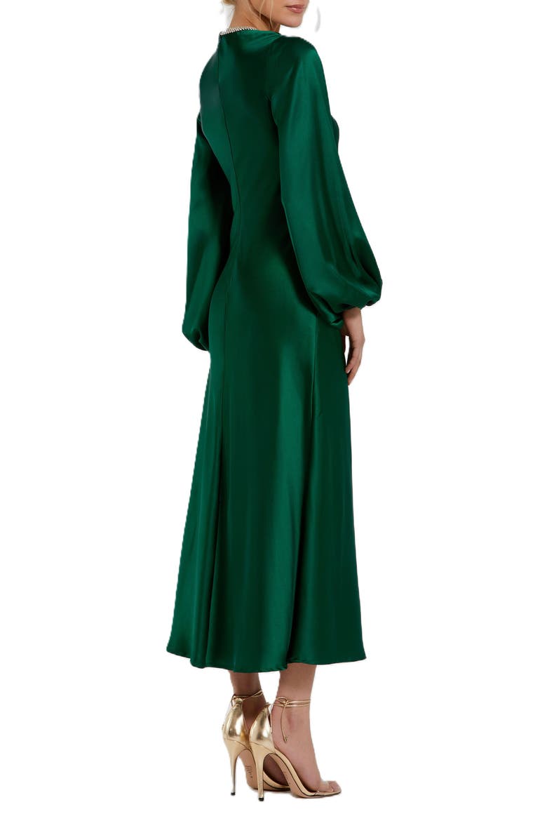 Women's Crystal Embellished High Neck Satin Maxi Dress, Alternate, color, Emerald