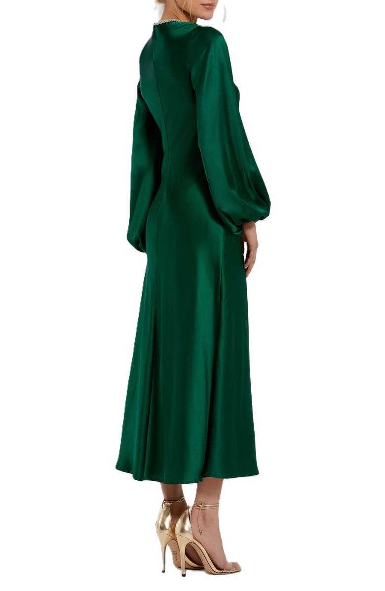 Mac Duggal Women's Crystal Embellished High Neck Satin Maxi Dress, Alternate, color, Emerald