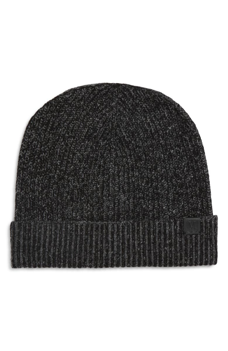 Bruno Magli Cashmere Rib Knit Cuffed Beanie, Main, color, Black